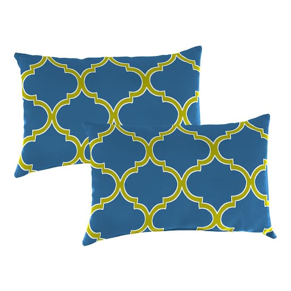 16 in. L x 12 in. W x 6 in. T Rectangular Outdoor Lumbar Throw Pillow in Irondaze Cobalt (2-Pack)