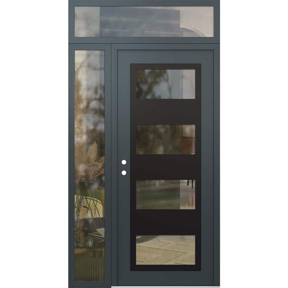C2 50 in. x 96 in. Black P Right-Hand/Inswing Clear Glass Anth/Anth Sidelite Plus Transom Steel Prehung Front Door price history on PriceWatchPro
