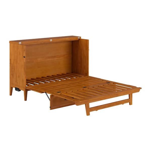 AFI Sienna Light Toffee Natural Bronze Solid Wood Frame Queen Murphy Bed Chest with Built-in Charger