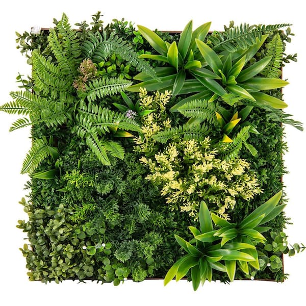 20 in. x 20 in. Green Artificial Art Leaf Hedge Panel with 11 Types of Mixed Plants for In-Outdoor Decor (2 Packs)