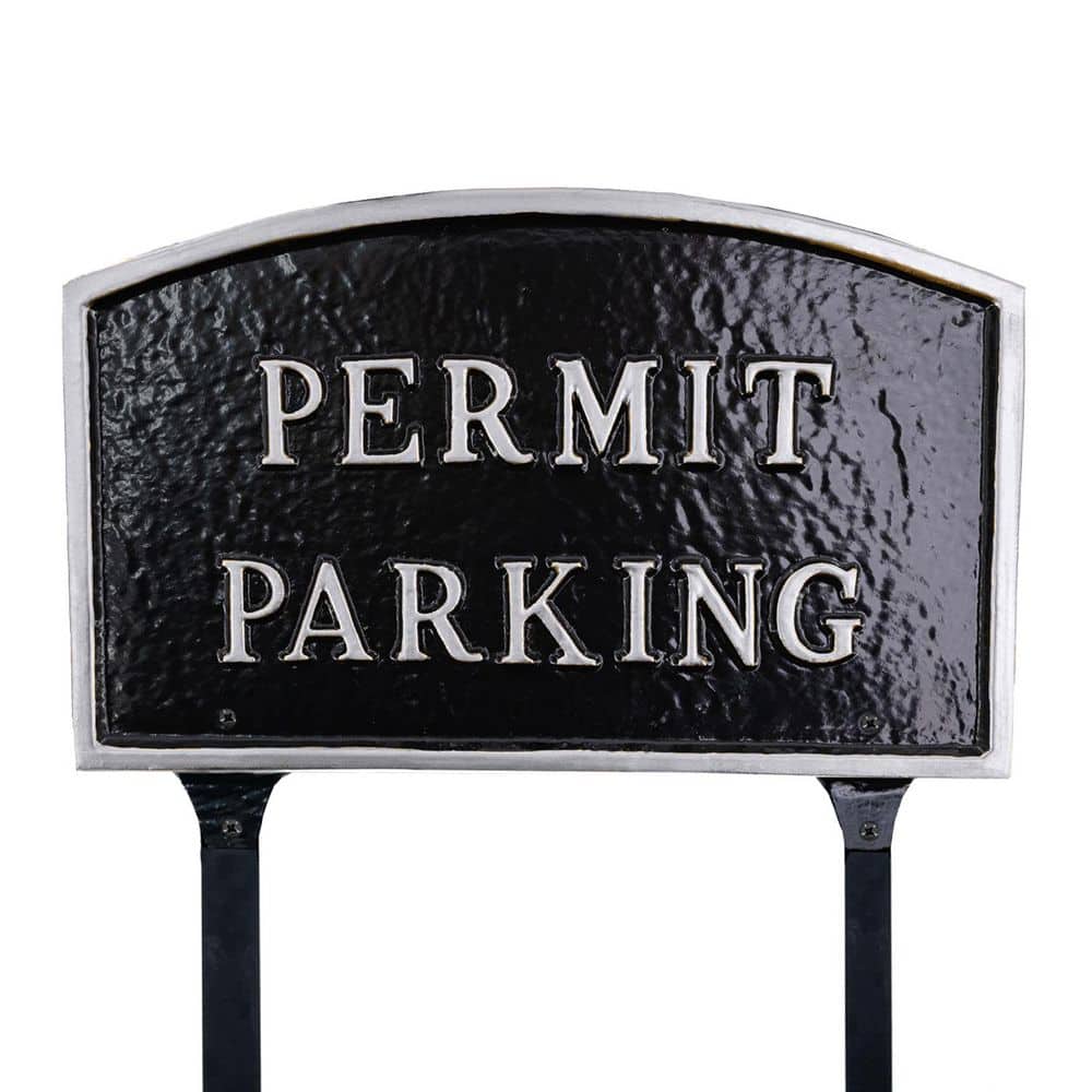 10 in. x 15 in. Standard Arch Permit Parking Statement Plaque Sign with Lawn Stakes - Black/Silver product image for price tracking