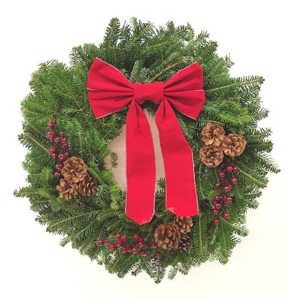 Unbranded 22 in. Fraser Fir Christmas Wreath with Red Bow