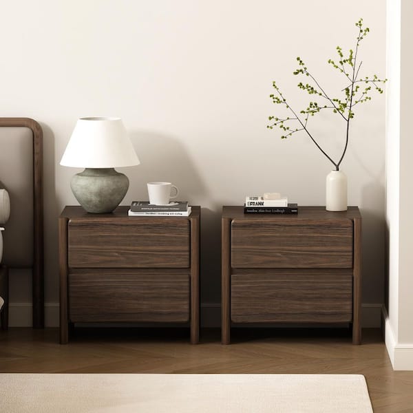 Linda Modern Walnut Brown 2-Drawer 24 in. W Nightstand (Set of 2)