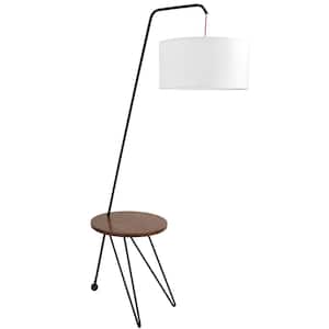 Stork 69.25 in. Walnut and White Floor Lamp with Round Wood Table