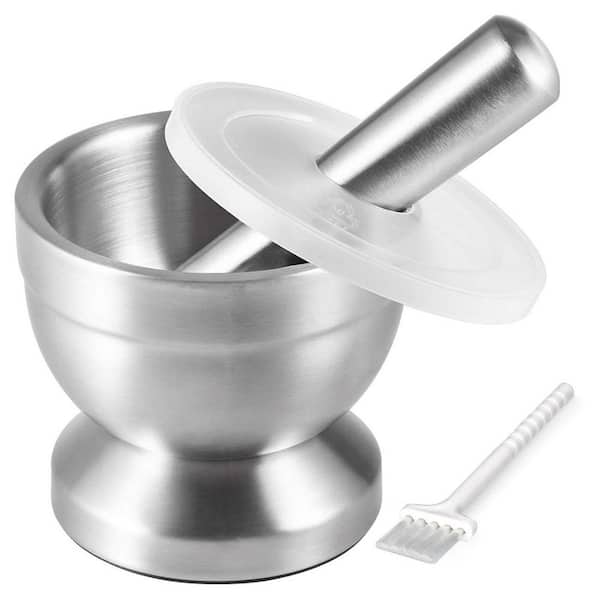 Stainless Steel Mortar and Pestle Set with Brush, 250 ml Capacity for Spice Grinder Herb Pesto Pill Crushing Kitchen Use