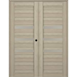 Dora 48 in.x 84 in. Left Hand Active 3-Lite Shambor Wood Composite Double Prehung Interior Door