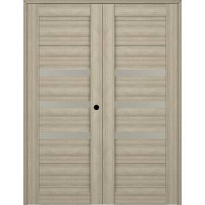 Dora 60 in.x 96 in. Left Hand Active 3-Lite Shambor Wood Composite Double Prehung Interior Door