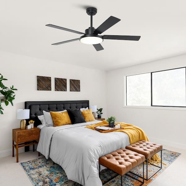 52 in. Indoor Integrated LED Matte Black Dimmable Ceiling Fan with Light Remote Control and Reversible DC Motor