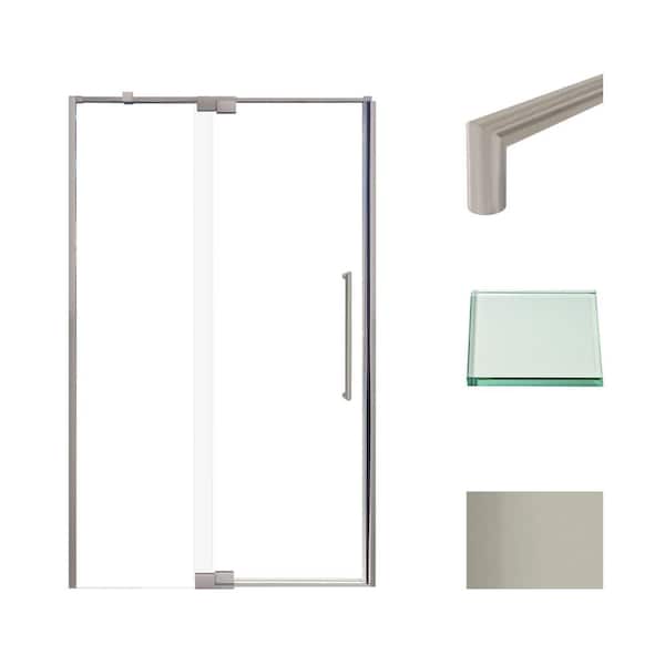 Transolid Irene 48 in. W x 76 in. H Pivot Semi-Frameless Shower Door in Brushed Stainless with Clear Glass