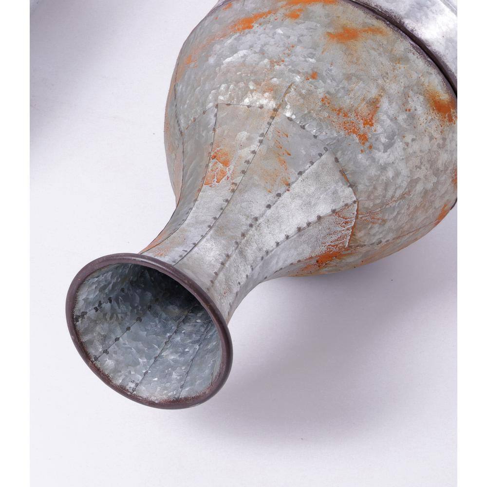 Medium Rustic Galvanized Metal Cylinder Floor Vase