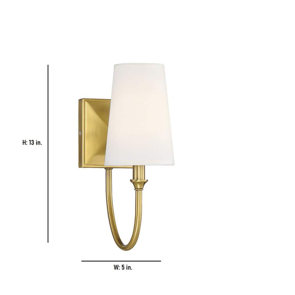 Elegant Brass Dimmable Wall Sconce with White Shade