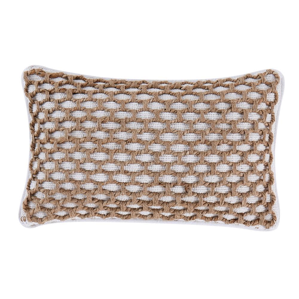 Jada Geometric White 12 in. x 20 in. Braided Jute Decorative Throw Pillow