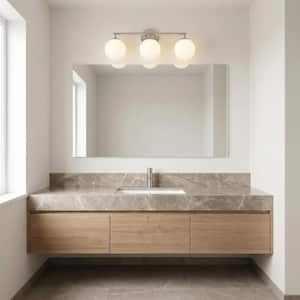 Nube 23.63 in. W 3-Light Brushed Nickel Modern Bathroom Vanity Light with Milk Glass Globe Shades, Bulbs Included