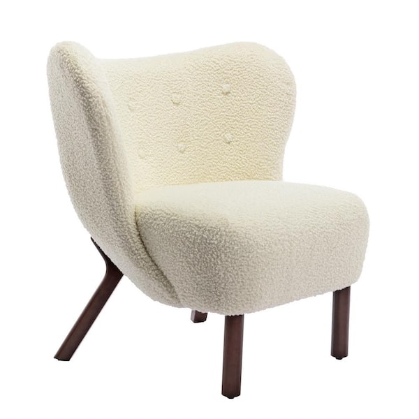URTR Cream Accent Chair with Wingback, Lambskin Sherpa Tufted Side ...