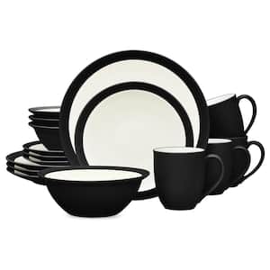 Colorwave Graphite 16-Piece Curve (Black) Stoneware Dinnerware Set, Service For 4