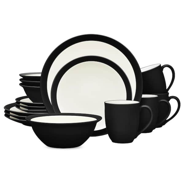 Noritake Colorwave Graphite 16-Piece Curve (Black) Stoneware Dinnerware Set, Service For 4