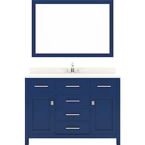 Caroline 48 in. W Bath Vanity in Blue with Quartz Vanity Top in White with White Basin and Mirror