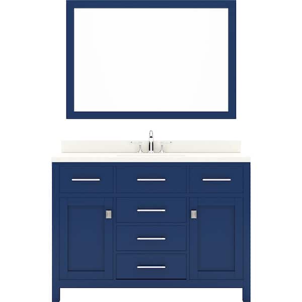 Virtu USA Caroline 48 in. W Bath Vanity in Blue with Quartz Vanity Top in White with White Basin and Mirror