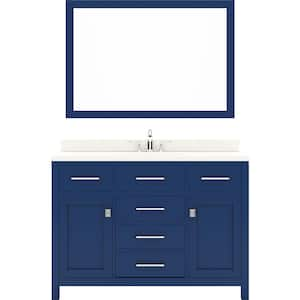 Caroline 48 in. W Bath Vanity in Blue with Quartz Vanity Top in White with White Basin