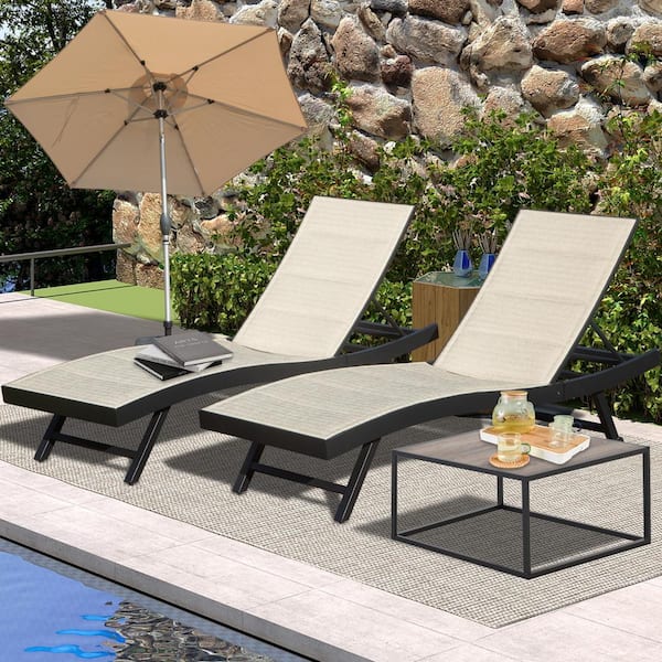 2-Piece Aluminum Wicker Outdoor Chaise Lounge