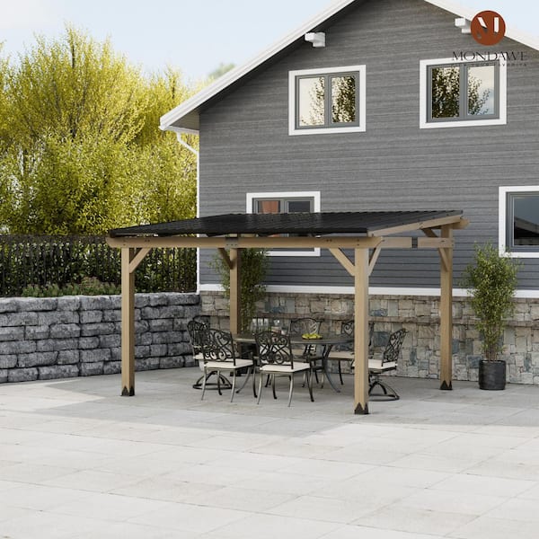 10 ft. x 12 ft. Outdoor Black Galvanized Steel Sloped Hardtop Cedar Frame Gazebo for Backyard, Patio, Garden