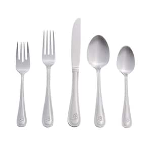 Beaded Monogrammed Letter B 46-Piece Silver Stainless Steel Flatware Set (Service for 8)