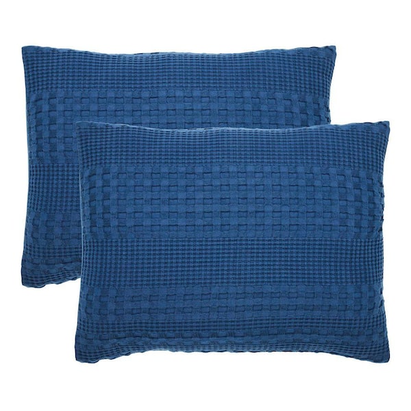 Waffle Weave Navy Blue Cotton Standard Sham (Set of 2)