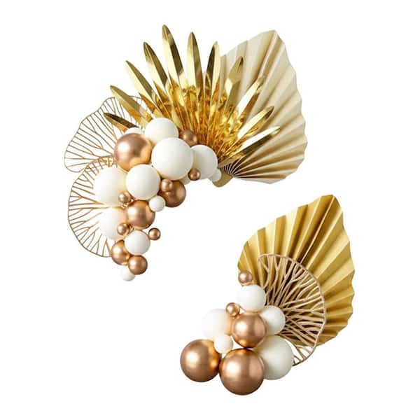 Champagne Rose Bohemian Cake Decoration Set Gold Palm Leaves White Gold Balls Cake Topper Party Decor