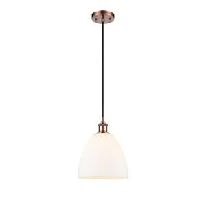 Bristol Glass 60-Watt 1 Light Antique Copper Shaded Mini Pendant Light with Frosted glass Frosted Glass Shade