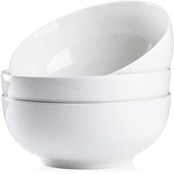 60 fl. oz. Off White Porcelain 8 in. Soup, Salad and Ramen Bowls Set of 3 Salad, Dessert, Pasta & Soup Bowls