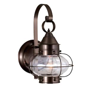 Cottage Onion 1-Light Small Bronze Outdoor Wall Lantern Sconce with Clear Glass