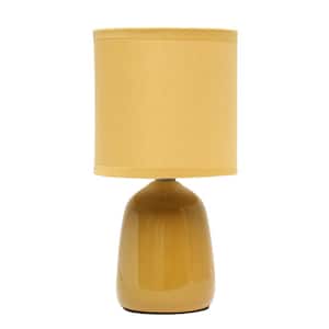 10.04 in. Mustard Yellow Tall Traditional Ceramic Thimble Base Bedside Table Desk Lamp with Matching Fabric Shade