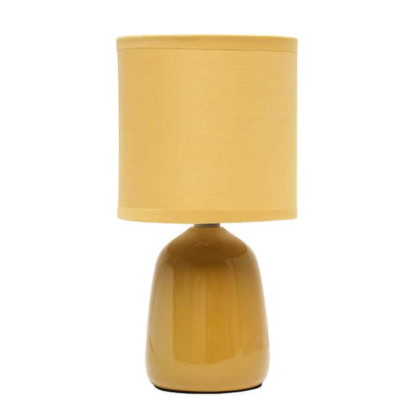 Simple Designs 10.04 in. Mustard Yellow Tall Traditional Ceramic Thimble Base Bedside Table Desk Lamp with Matching Fabric Shade