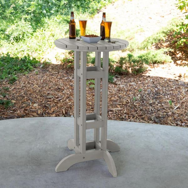 Highwood Harbor Gray 24 in. Recycled Plastic Round Bar Dining Table