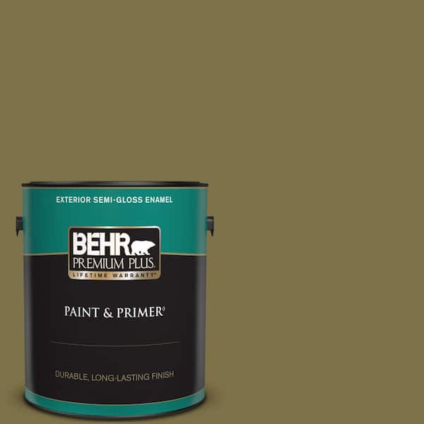 BEHR PREMIUM PLUS 1 gal. #S330-7 Olive Shade Semi-Gloss Enamel Exterior Paint & Primer