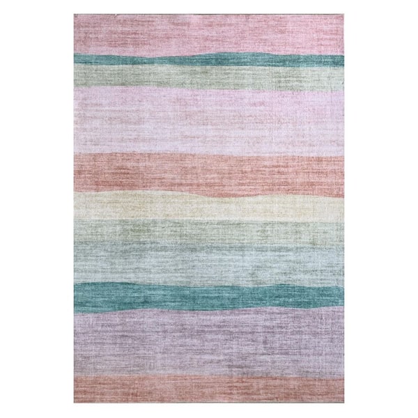 7 ft. x 10 ft. Pink Green and Purple Juvenile Rainbows Youthful Area Rug