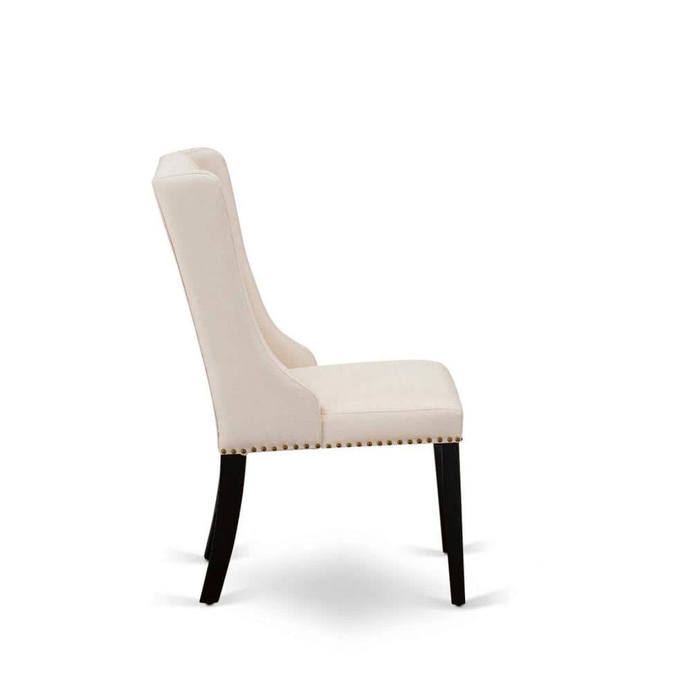 Cream Linen Upholstered Parsons Side Chairs with Black Wood Legs, Set of 2