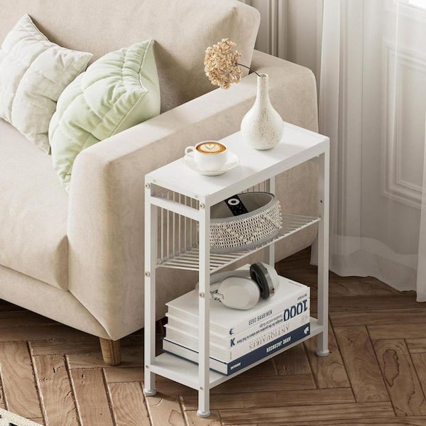 White 17 in. x 22.2 in. Wood Freestanding Magazine Rack, (Set of 2