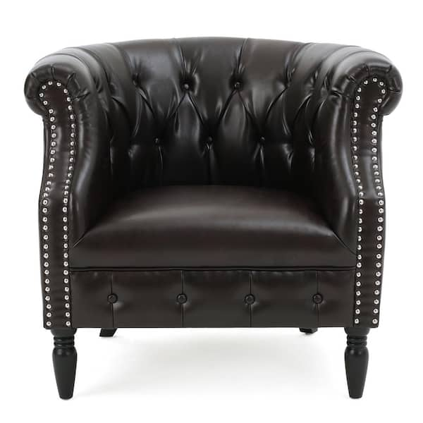 Noble House Akira Brown Leather Upholstered Club Chair