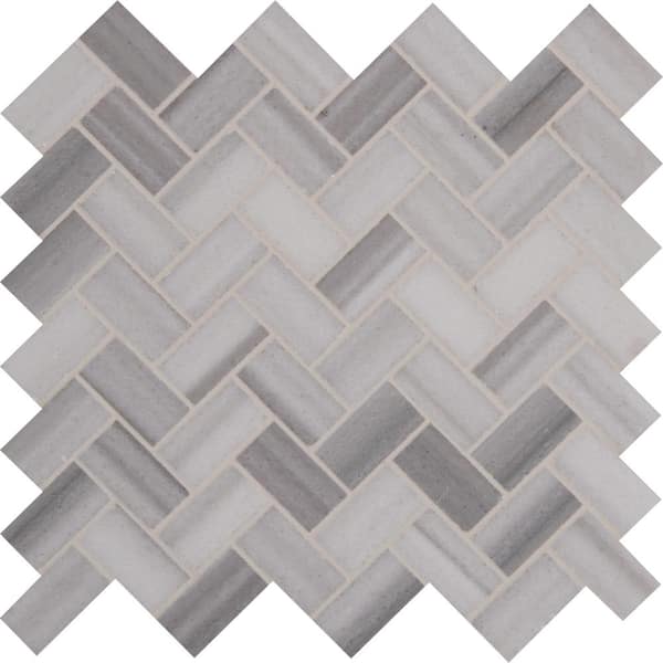 MSI Bergamo Herringbone 4 in. x 4 in. x 10 mm Polished Marble Mesh-Mounted Mosaic Tile - 4 in. x 4 in. Tile Sample
