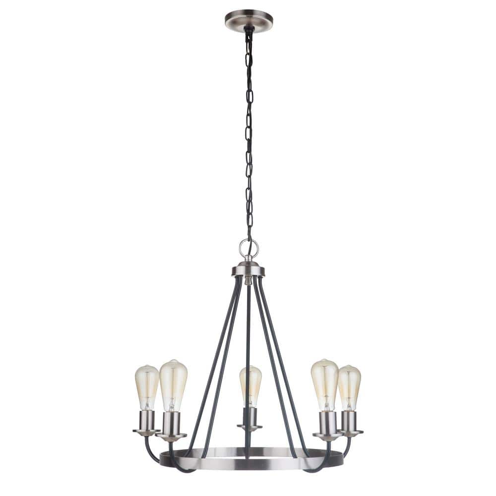 Polished Nickel and Black 5-Light Candle Chandelier