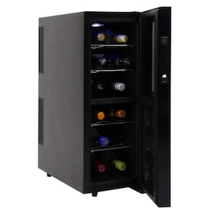 12 Bottle Dual Zone Wine Cooler, Black, 1.2 cu. ft.. (33L) Freestanding Wine Fridge