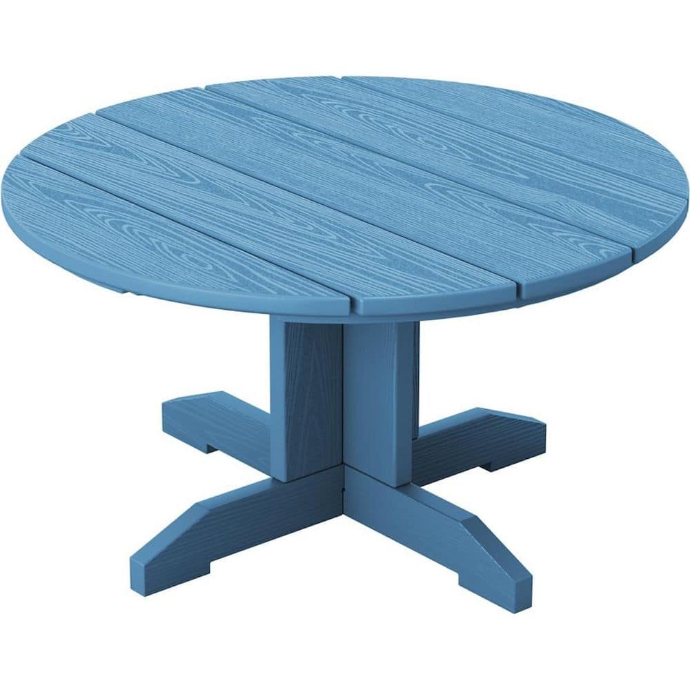 36 in. Blue Round Coffee Table, Outdoor Coffee Table for Patio, Adirondack 