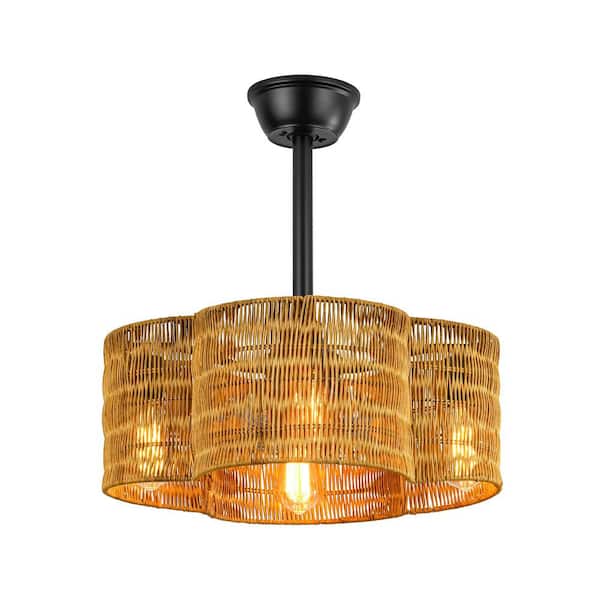 Jolie 4-Light 20 in. Farmhouse Black and Deep Brown Geometric Drum Indoor Ceiling Fan Lighting with Remote Included