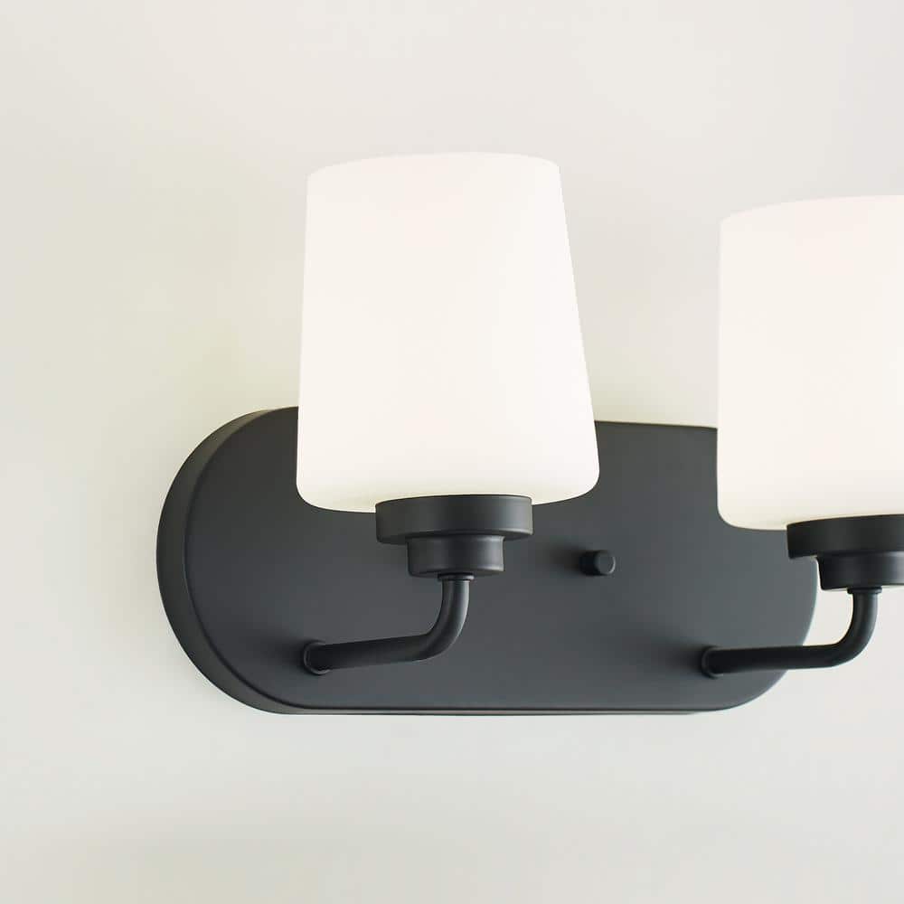 Windom 2-Light Midnight Black Dimmable Vanity Light with Etched Opal Glass