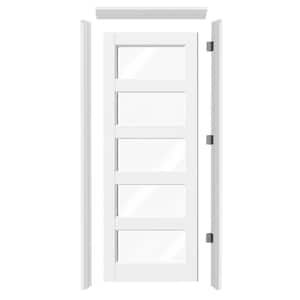 TENONER 30 in. x 80 in. 5-Lite Clear Glass White Primed Solid Core MDF ...