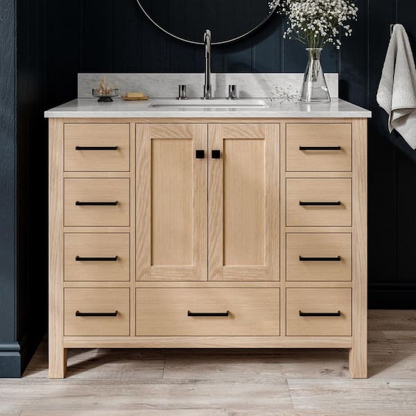 ARIEL Cambridge 42 in. Single Sink Freestanding Bathroom Vanity in Oak with Carrara White Marble Top