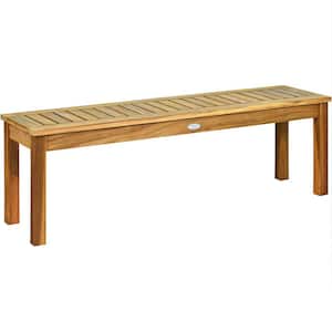52 in. Acacia Wood Outdoor Bench, Patio Backless Dining Bench with Slatted Seat