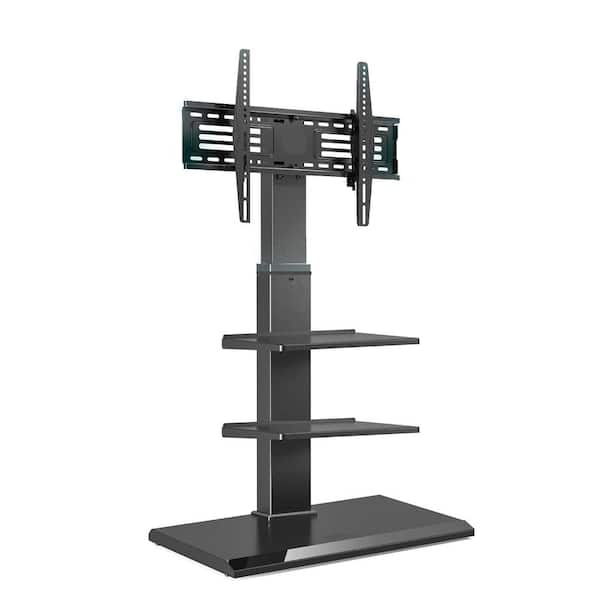 32-75 in. Iron Base Universal Floor TV Corner Stand Swivel Tilt Mount with Height Adjustable Shelves Wire Management