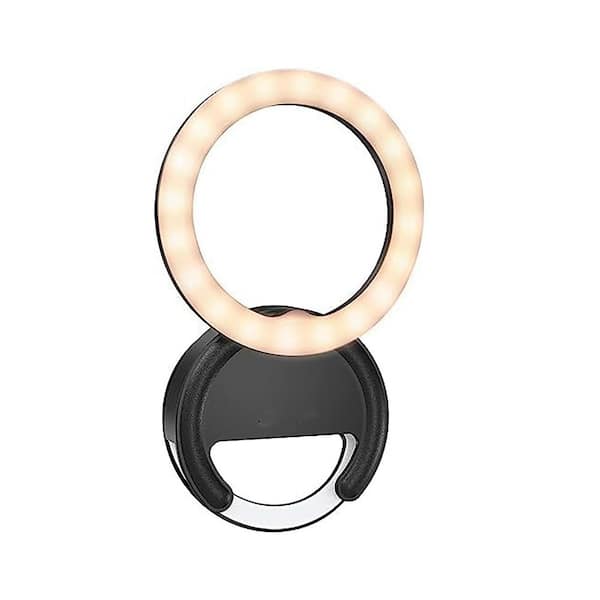 3. 94in Black Ring Light with 40 LEDs 3 Color Modes 5 Brightness Levels Clip-on for Phone Laptop Camera Video